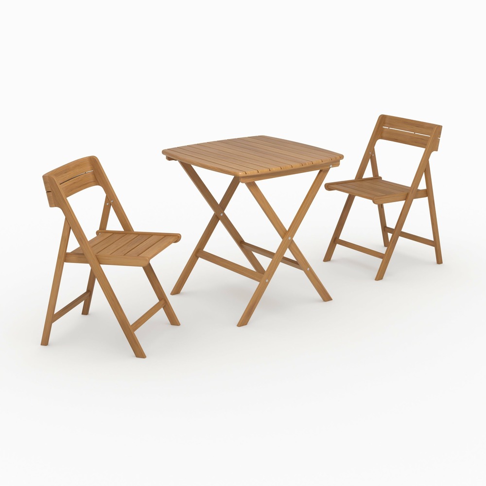 Siquijor-table et chaises de jardin en bois d'acacia huilé 2 personnes
