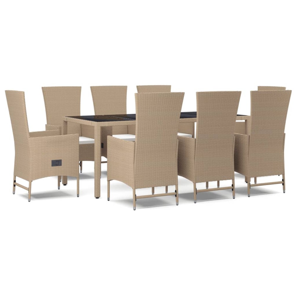 Ensemble à manger de jardin et coussins 9 pcs beige poly rotin