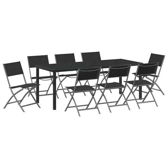 Ensemble de salle à manger pour jardin 9 pcs noir