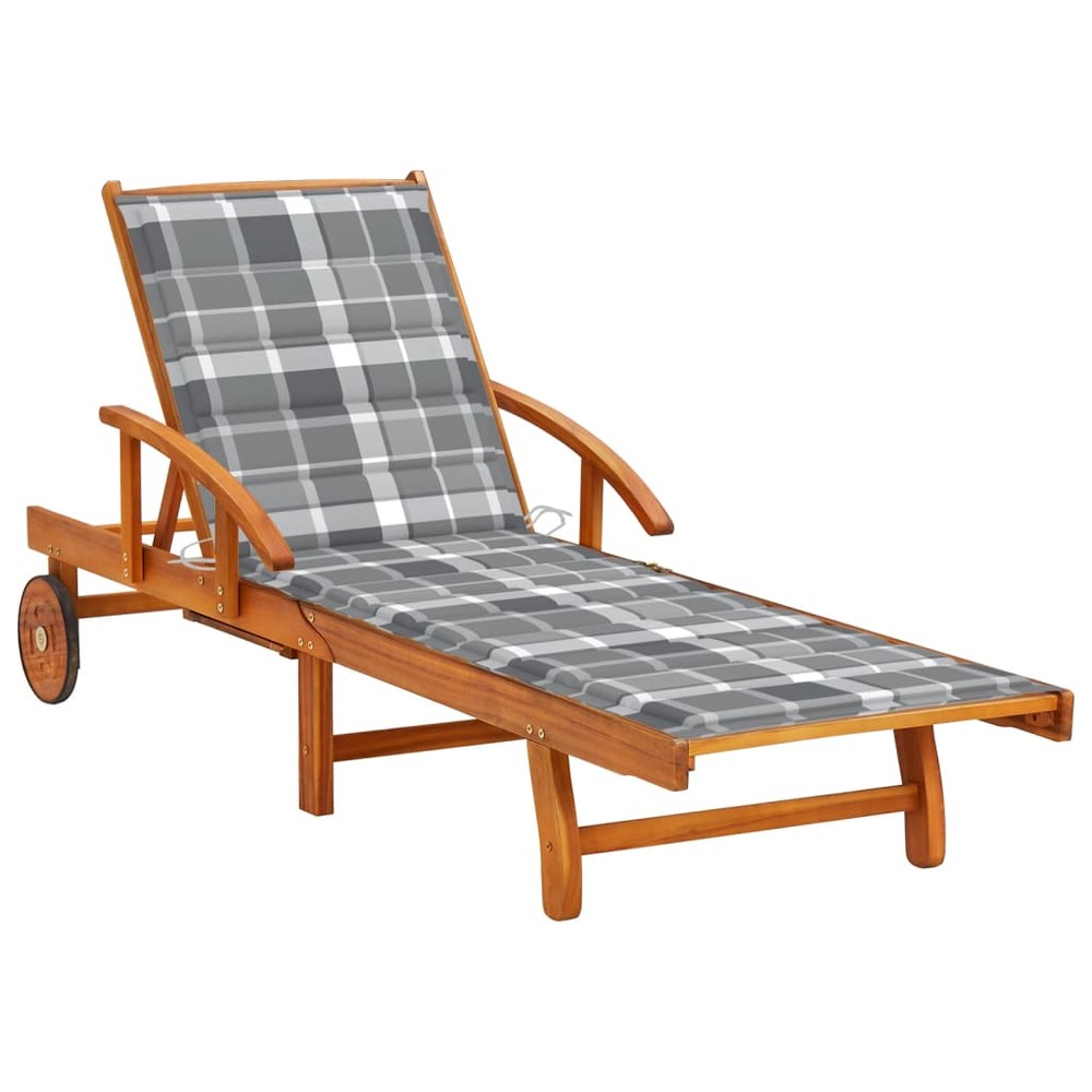 Transat chaise longue bain de soleil lit de jardin terrasse meuble d'extérieur avec coussin bois d'acacia solide
