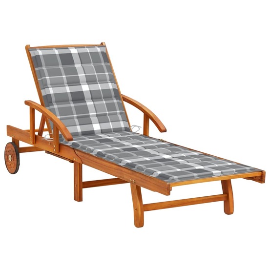 Transat chaise longue bain de soleil lit de jardin terrasse meuble d'extérieur avec coussin bois d'acacia solide