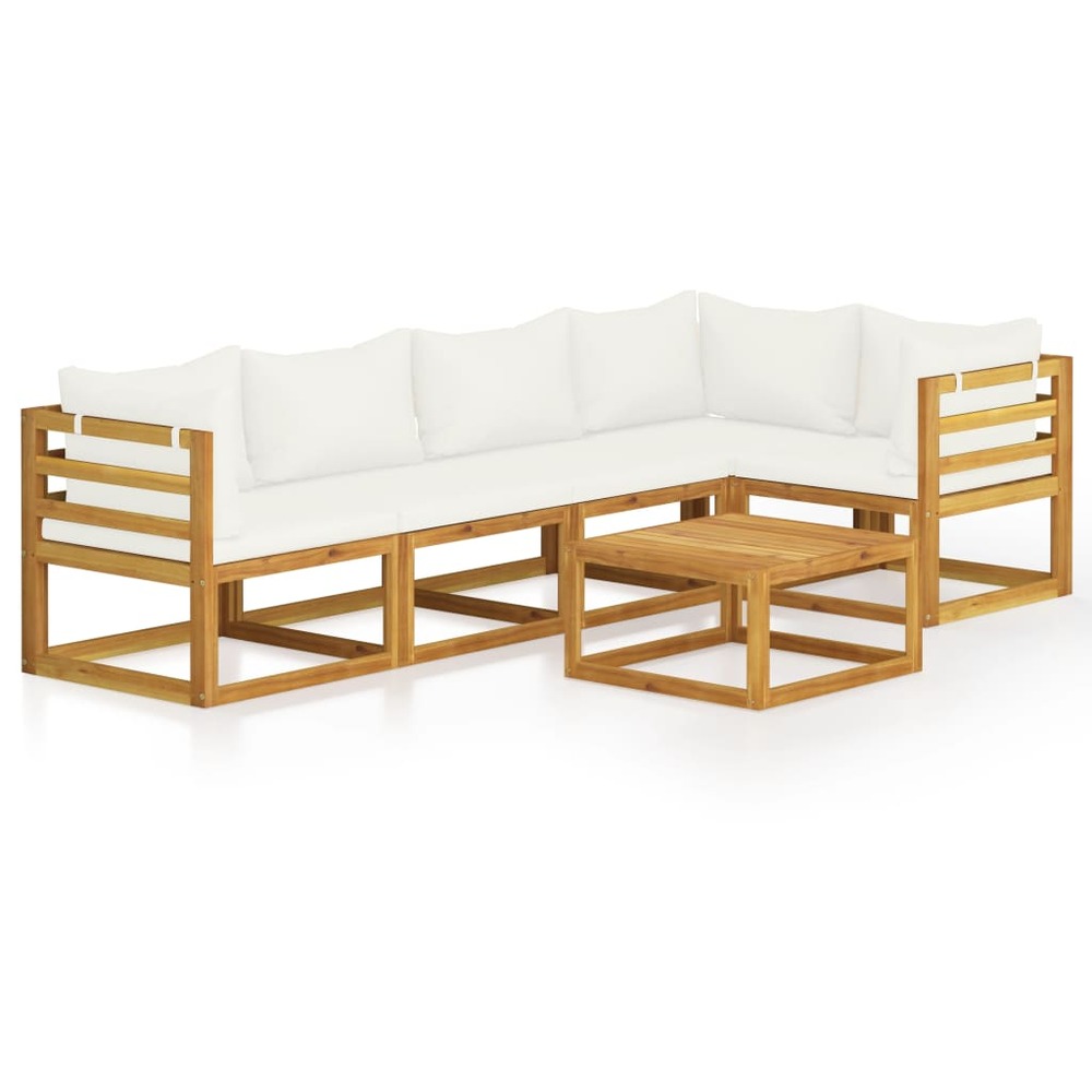 Salon de jardin meuble d'extérieur ensemble de mobilier 6 pièces avec coussin crème bois d'acacia solide