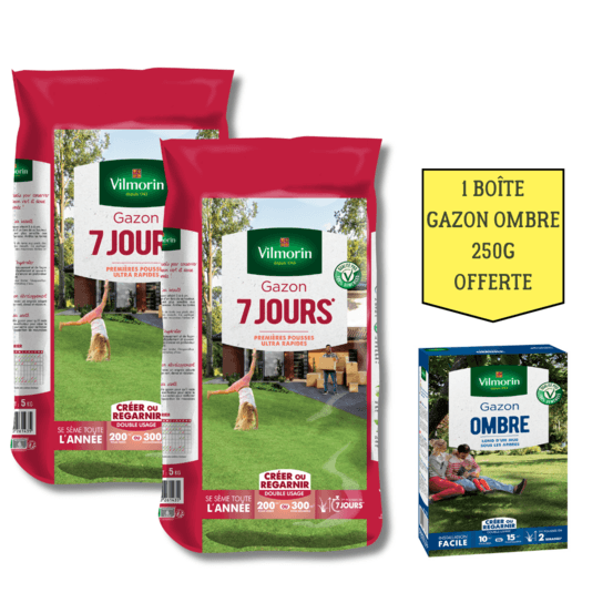 Gazon 7 jours - 5 kg (x2) + gazon ombre offert - 250 g
