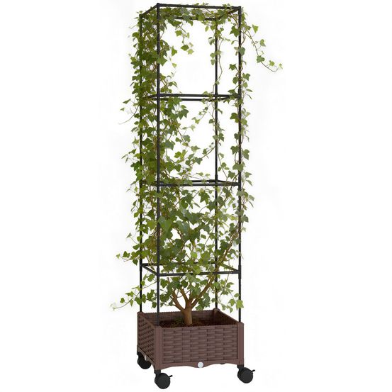 Bac à fleurs avec treillage sur roulettes idéal plantes grimpantes 40x40x165 cm marron