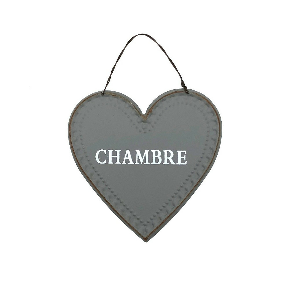 Plaque de porte décorative coeur vintage chambre fer gris 13 cm