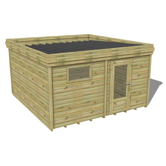 Abri de jardin bois pin traité autoclave 27mm - 4,695x4,34m / 20m2 - bac acier - plancher bois