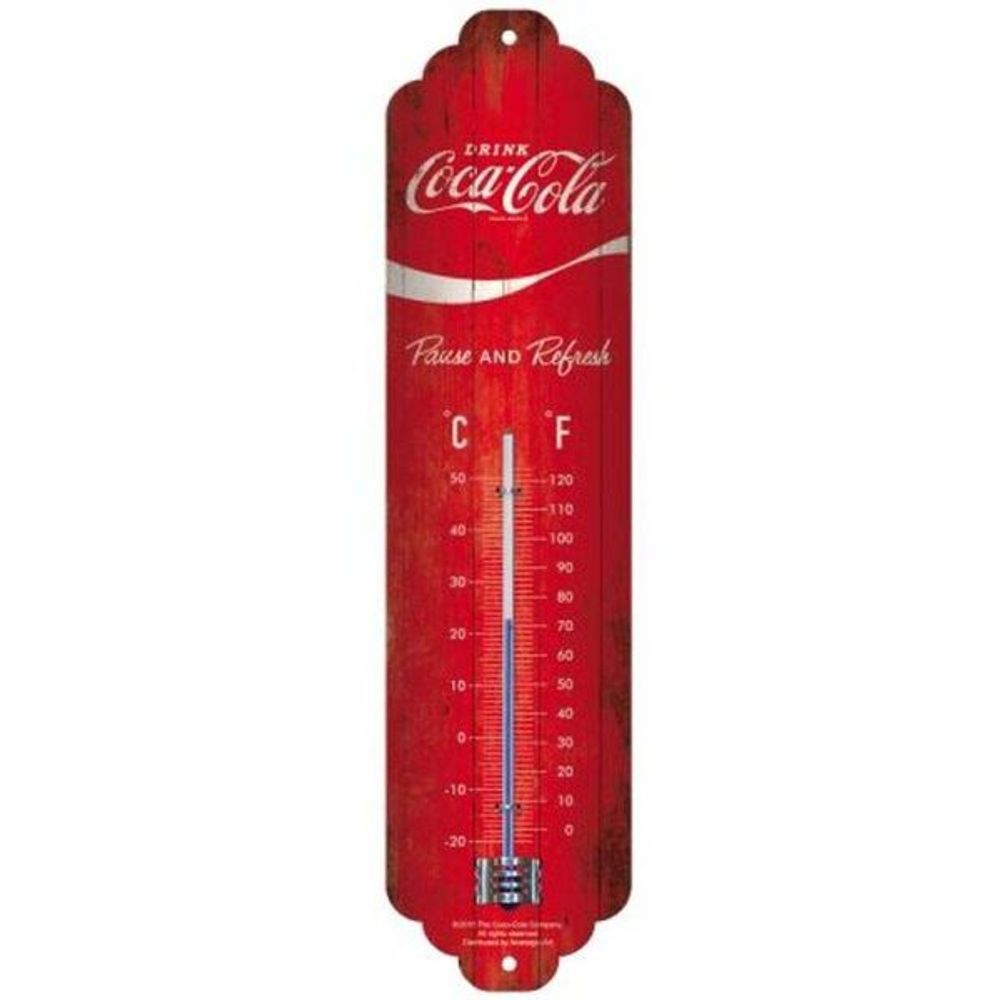 Thermomètre en métal pub 28 x 6.5 cm coca cola logo rouge