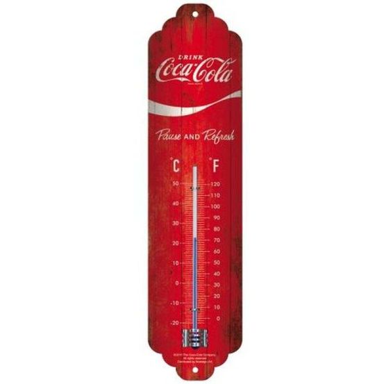 Thermomètre en métal pub 28 x 6.5 cm coca cola logo rouge