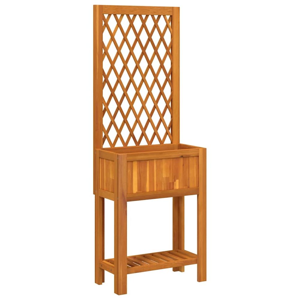 Jardinière avec treillis et étagère bois massif d'acacia