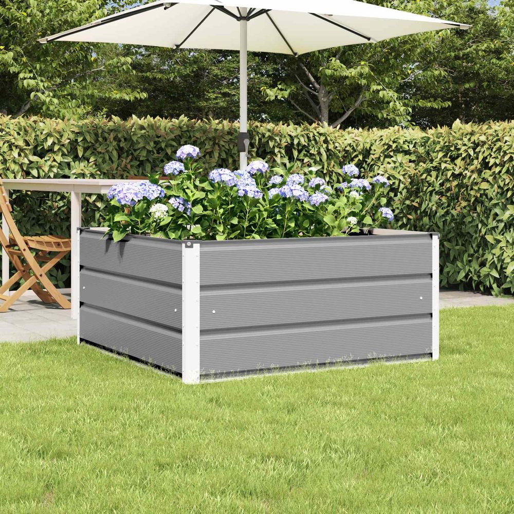 Carré potager surélevé acier jardin bac à fleurs moderne 100x100x45 cm gris clair