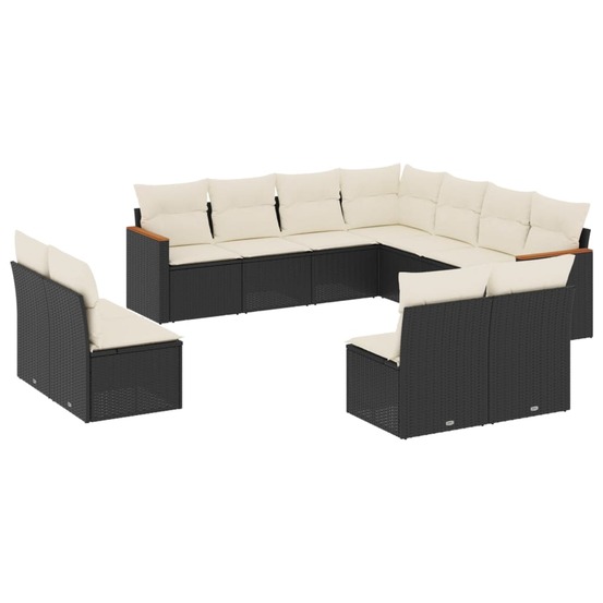 Salon de jardin 11 pcs avec coussins noir résine tressée