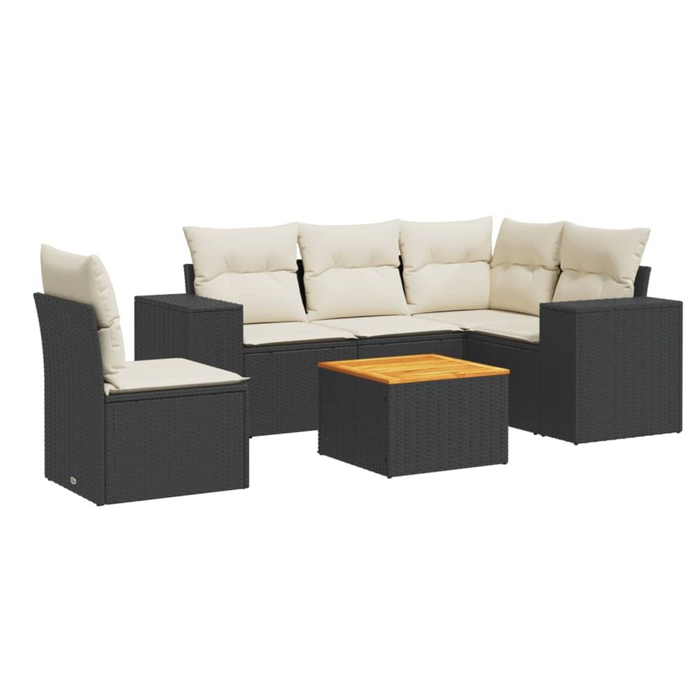 Salon de jardin 6 pcs avec coussins noir résine tressée
