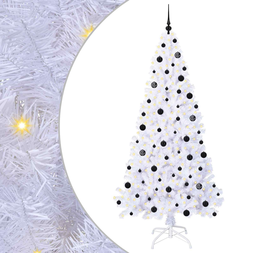 Sapin de noël artificiel avec 300 led blanc 210 cm pvc et acier