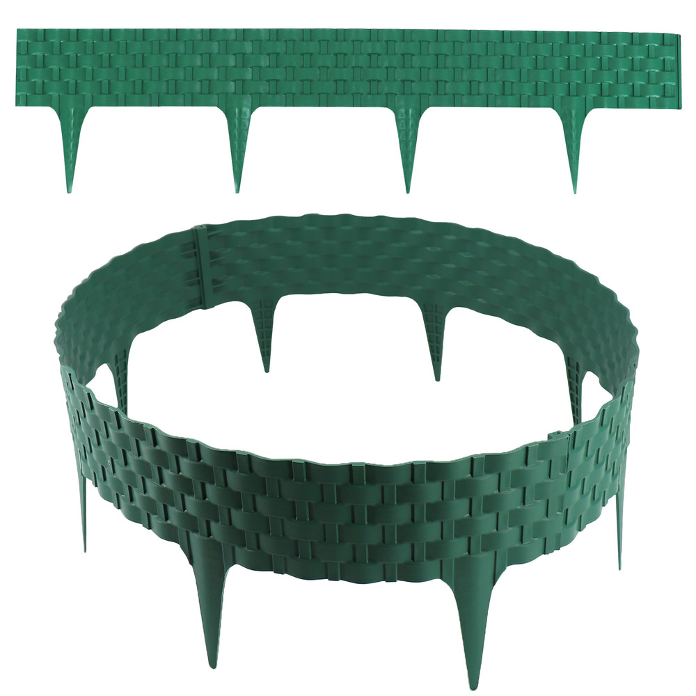 Bordure de jardin aspect rotin vert 8x80 cm – clôture de pelouse en plastique modulable