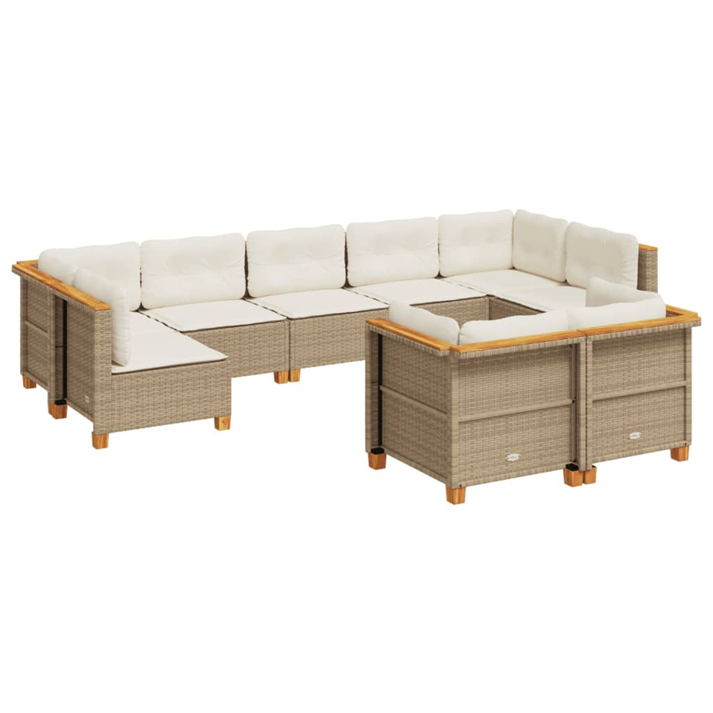 Salon de jardin avec coussins 9 pcs beige résine tressée