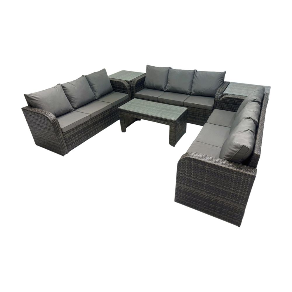 9 places ensemble de canapés en rotin salon de jardin avec table basse rectangulaire 2 tables d'appoint canapé 3 places