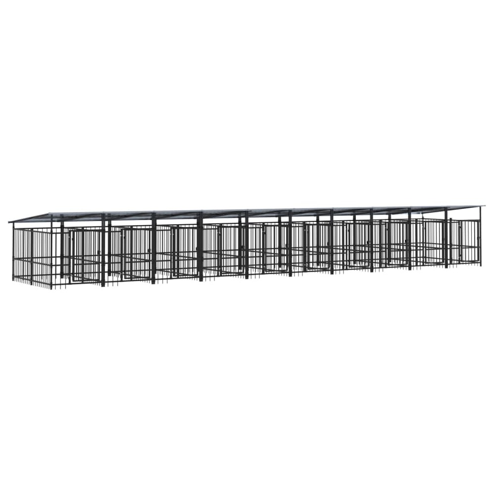 Chenil cage enclos pac animaux d'extérieur avec toit pour chiens acier 18,77 m² noir