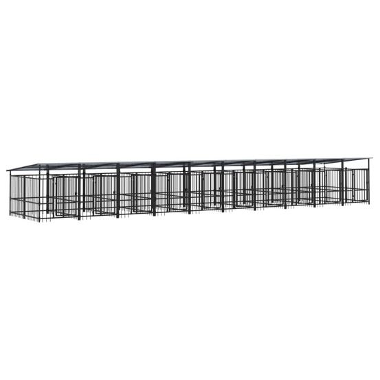 Chenil cage enclos pac animaux d'extérieur avec toit pour chiens acier 18,77 m² noir
