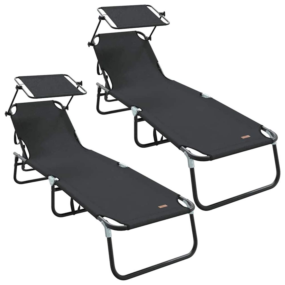 Chaise longue pliante 2 pc oxford noir bain de soleil
