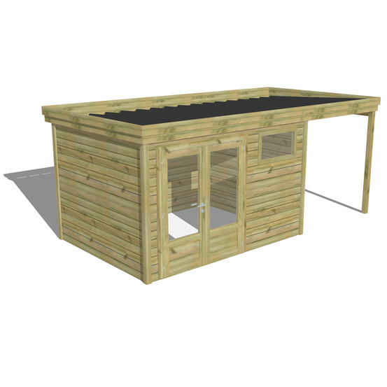 Abri de jardin bois pin traité autoclave 27mm - 5,44x2,64m / 14m2 - bac acier - abri français