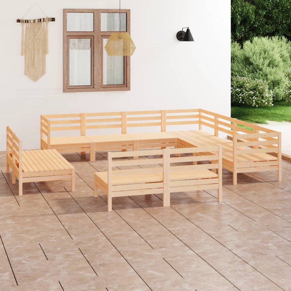 Salon de jardin 11 pcs bois de pin massif