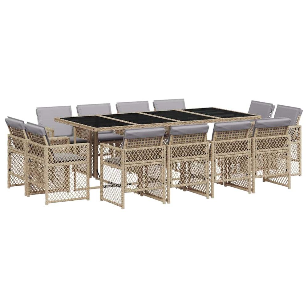 Ensemble à manger de jardin coussins 13 pcs mélange beige rotin