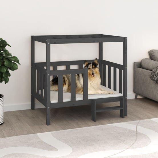 Lit pour chien gris 105,5x83,5x100 cm bois de pin solide