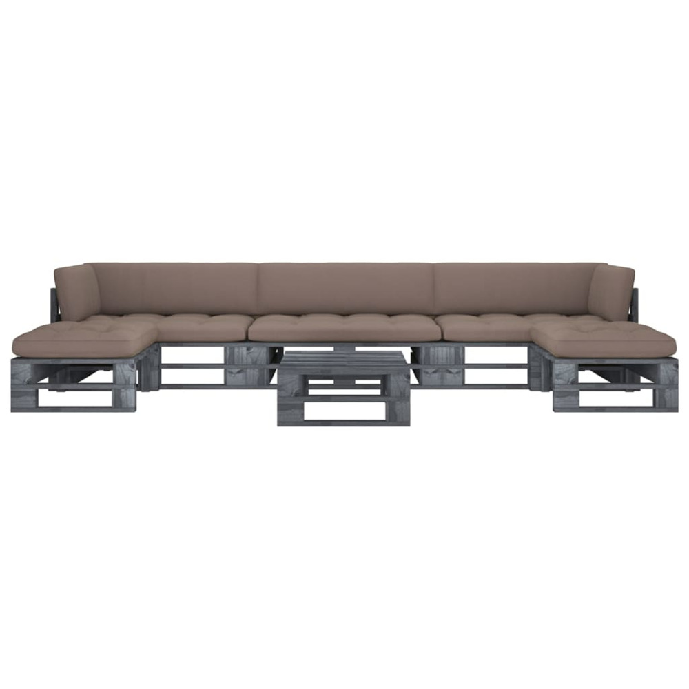 Salon de jardin palette 6pcs avec coussins pin imprégné de gris