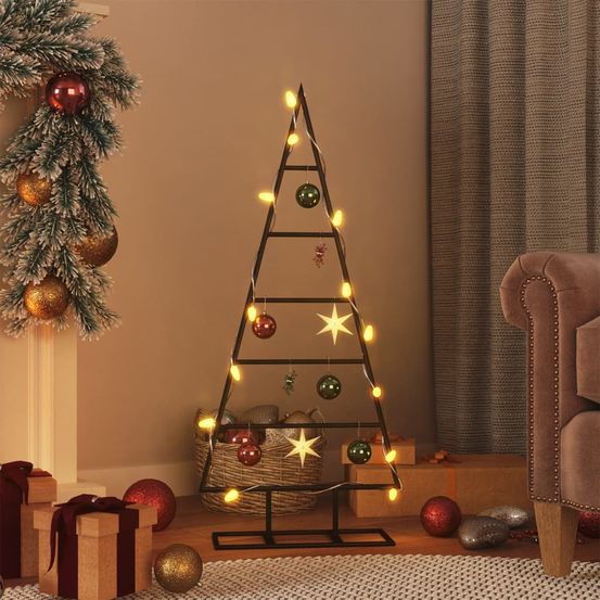 Sapin de noël plat en métal à décorer pour intérieur et mur noir 90 cm