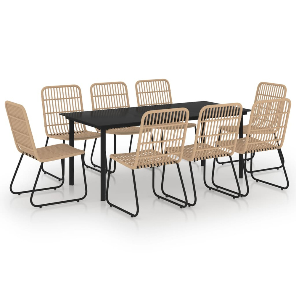 Ensemble à manger d'extérieur 9 pcs résine tressée et verre