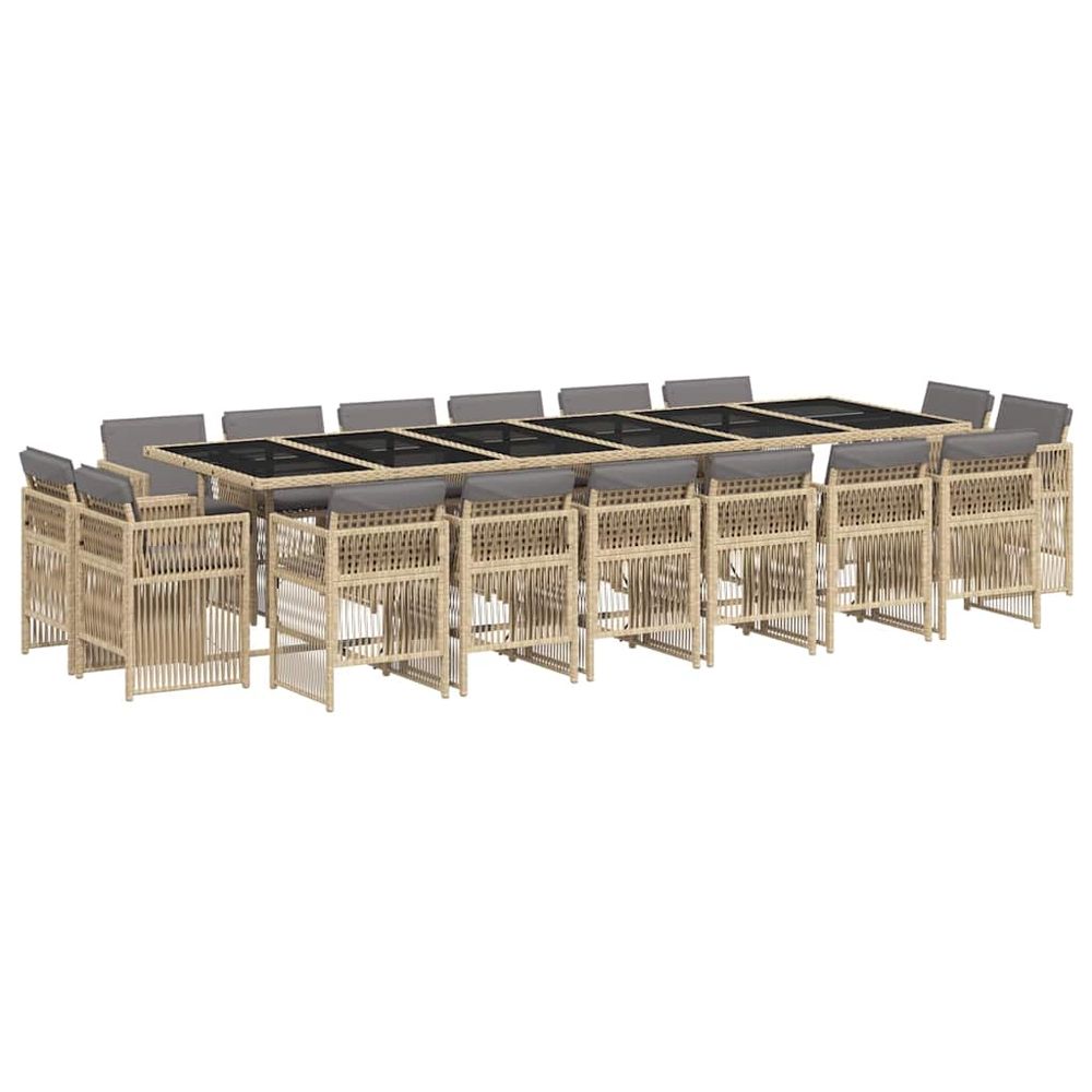 Ensemble à manger de jardin et coussins 17 pcs mélange beige