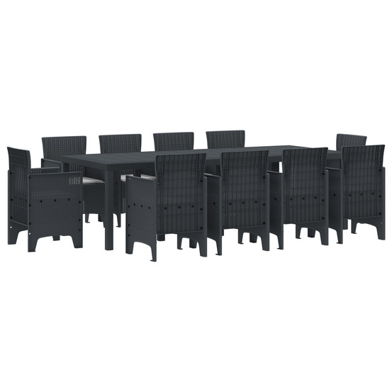 Ensemble de salle à manger de jardin de 11 pièces avec coussins anthracite en poly rattan