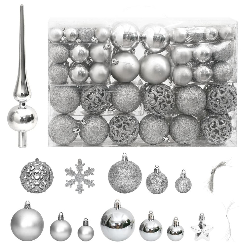 Ensemble de boules de noël 111 pièces argenté polystyrène