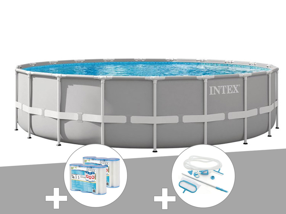 Kit piscine tubulaire prism frame ronde 6,10 x 1,32 m + 6 cartouches de filtrat