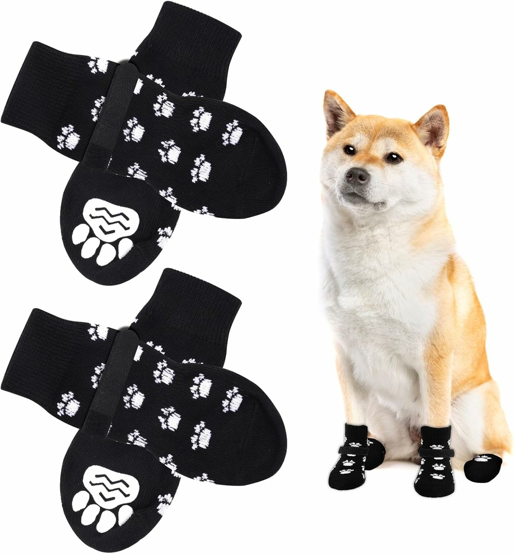 Chaussettes anti-dérapantes chien chat motif patte noir m