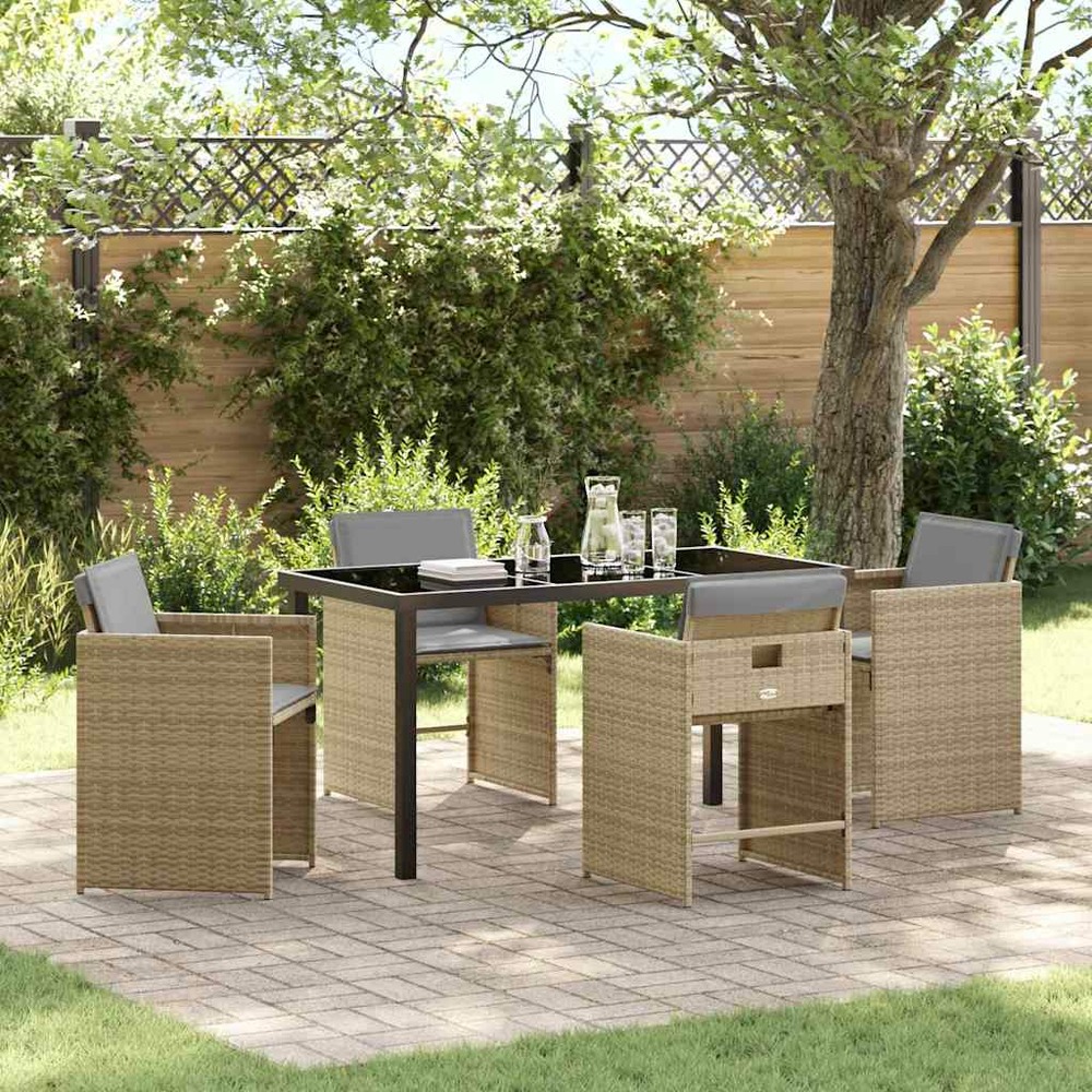 Ensemble de salle à manger pour jardin 5 pcs beige polyrotin