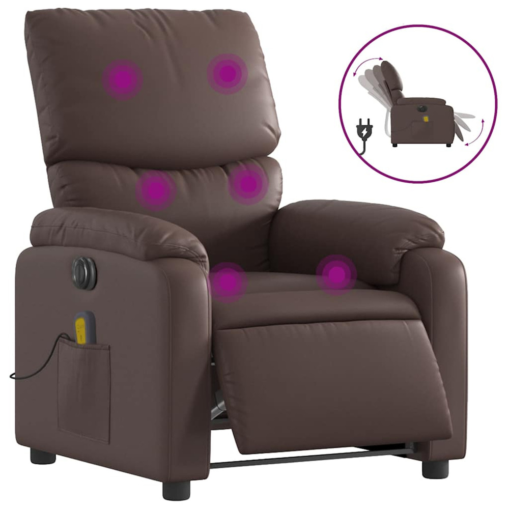 Fauteuil de massage inclinable électrique marron similicuir