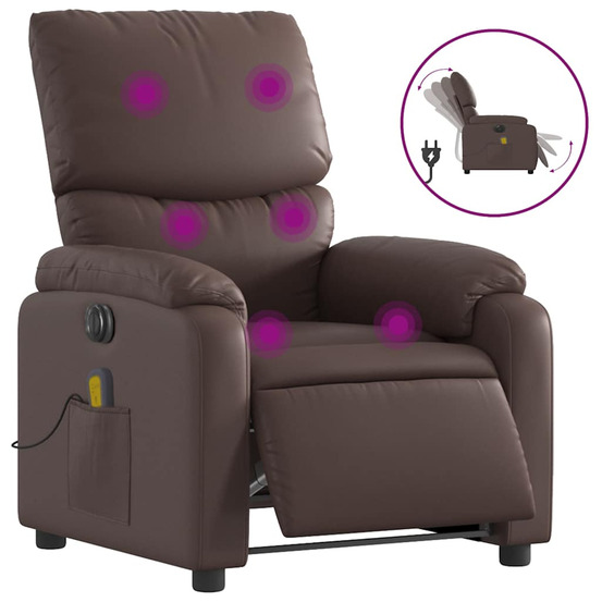Fauteuil de massage inclinable électrique marron similicuir