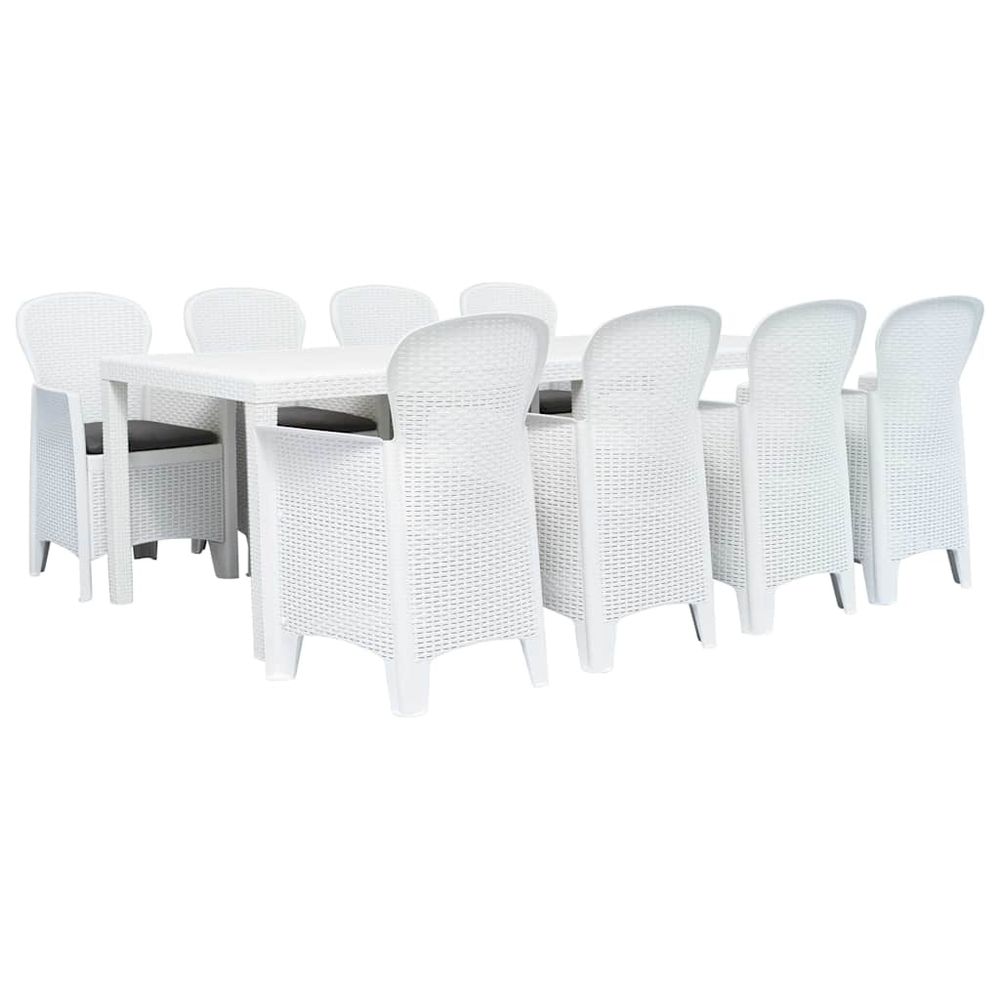 Ensemble à manger d'extérieur 9pcs plastique blanc aspect rotin