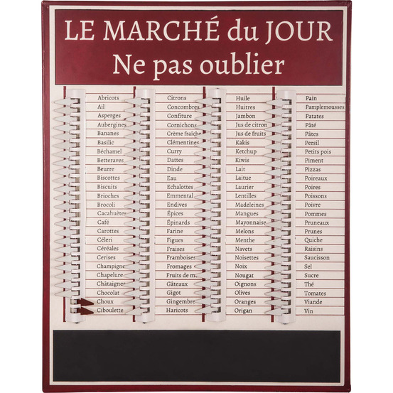 Tableau liste de courses marché du jour