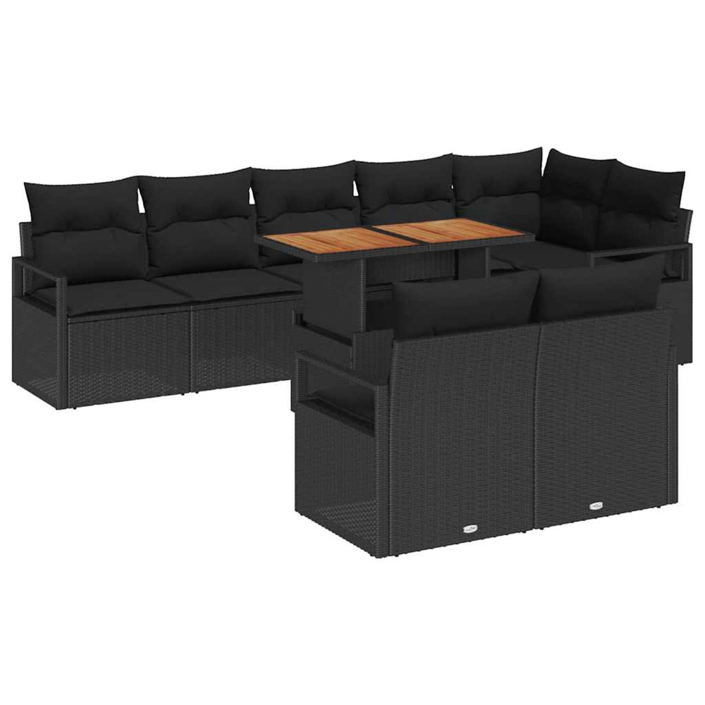 Ensemble de canapé de jardin avec coussin 9 pcs noir et marron