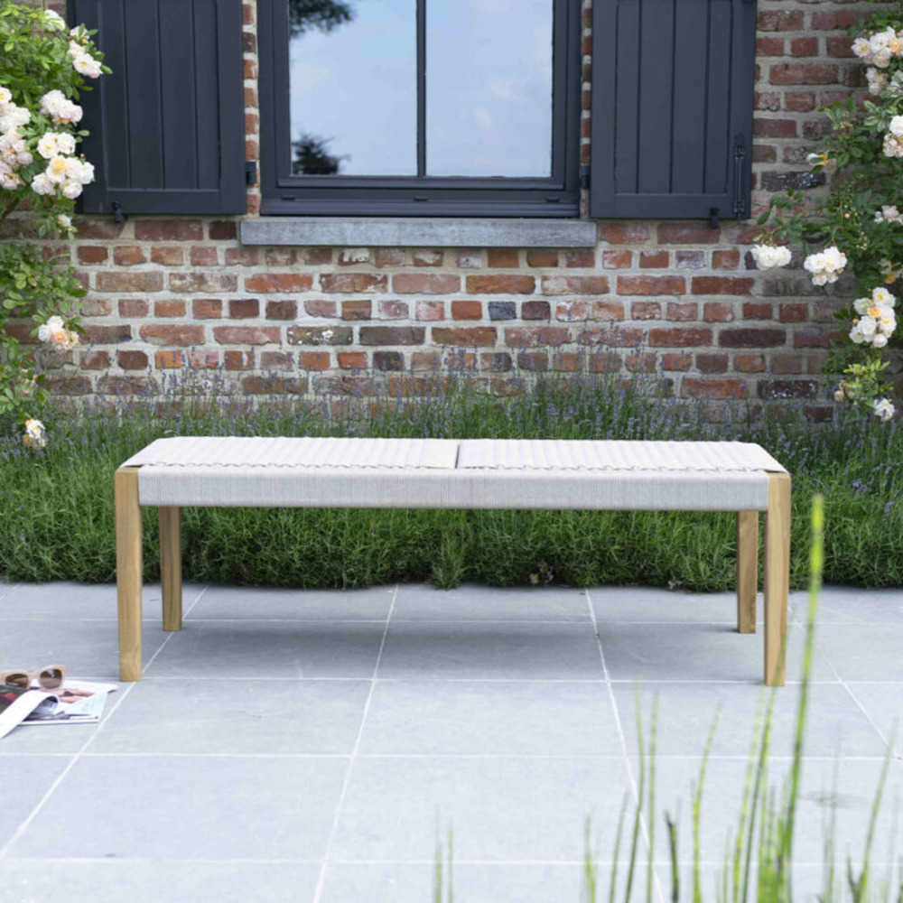 Banc de jardin en teck massif et cordage 140cm beige calvi
