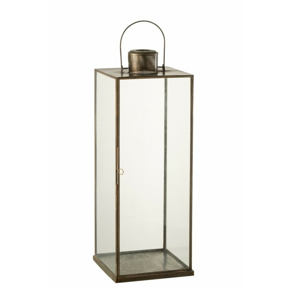 Lanterne carrée en verre bronze 20.5x20.5x56 cm