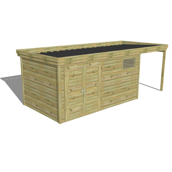 Abri de jardin bois pin traité autoclave 27mm - 6,34x2,64m / 17m2 - bac acier - abri français