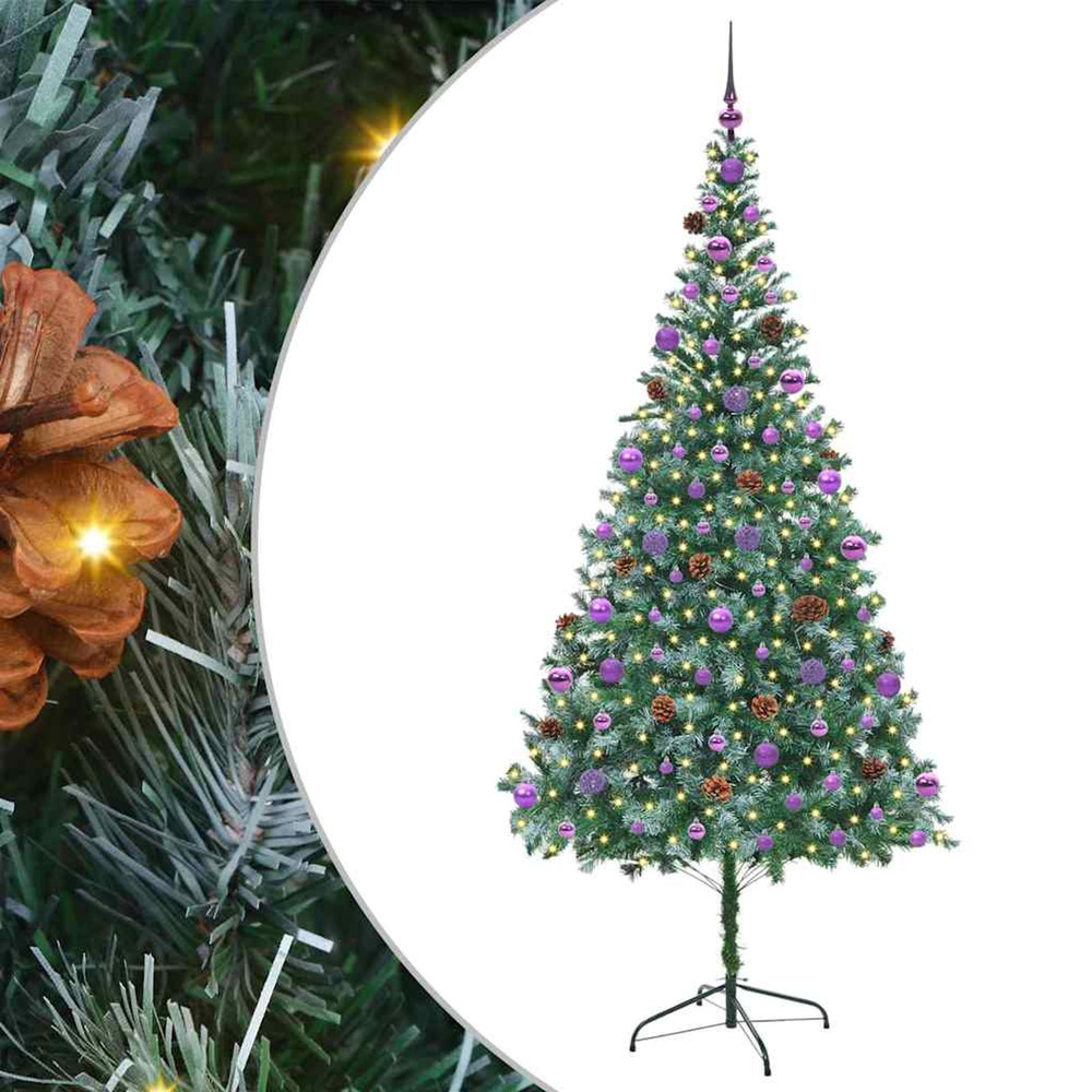 Sapin de noël artificiel avec 300 led vert 210 cm pvc et acier