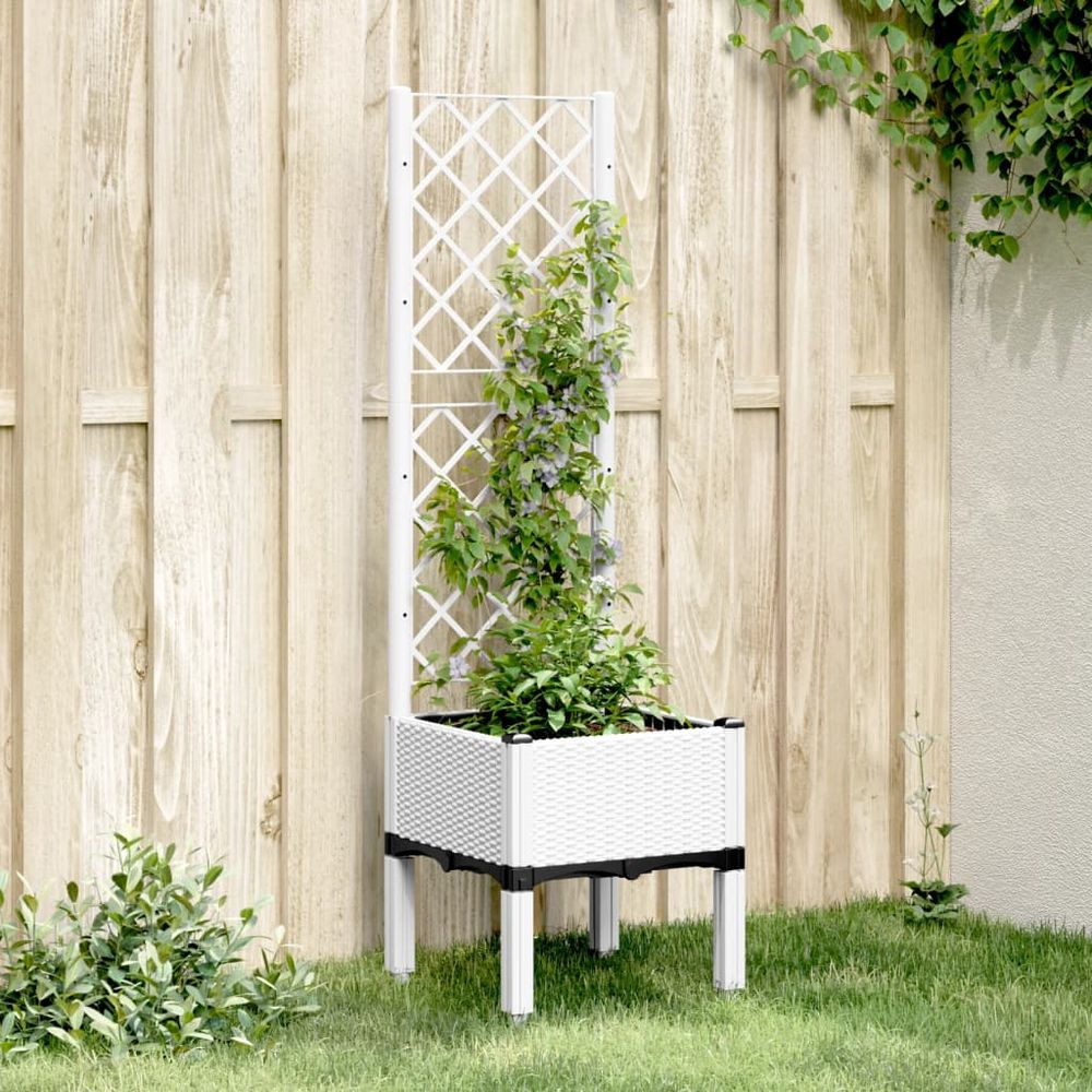 Jardinière avec treillis intégré pp pour plantes grimpantes 40x40x142 cm blanc