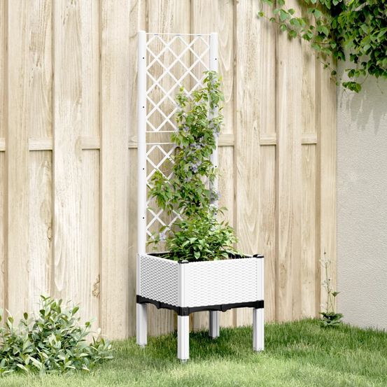 Jardinière avec treillis intégré pp pour plantes grimpantes 40x40x142 cm blanc