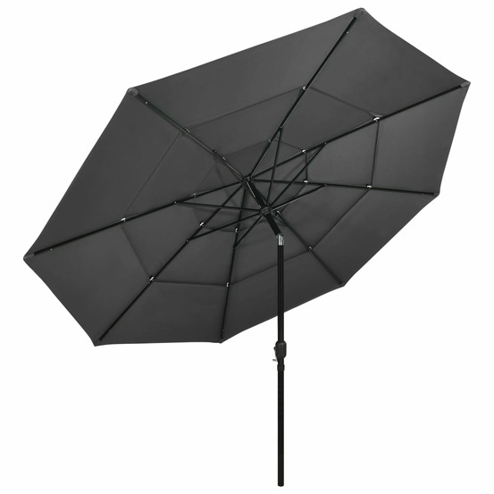 Parasol de jardin à 3 niveaux avec mât en aluminium anthracite