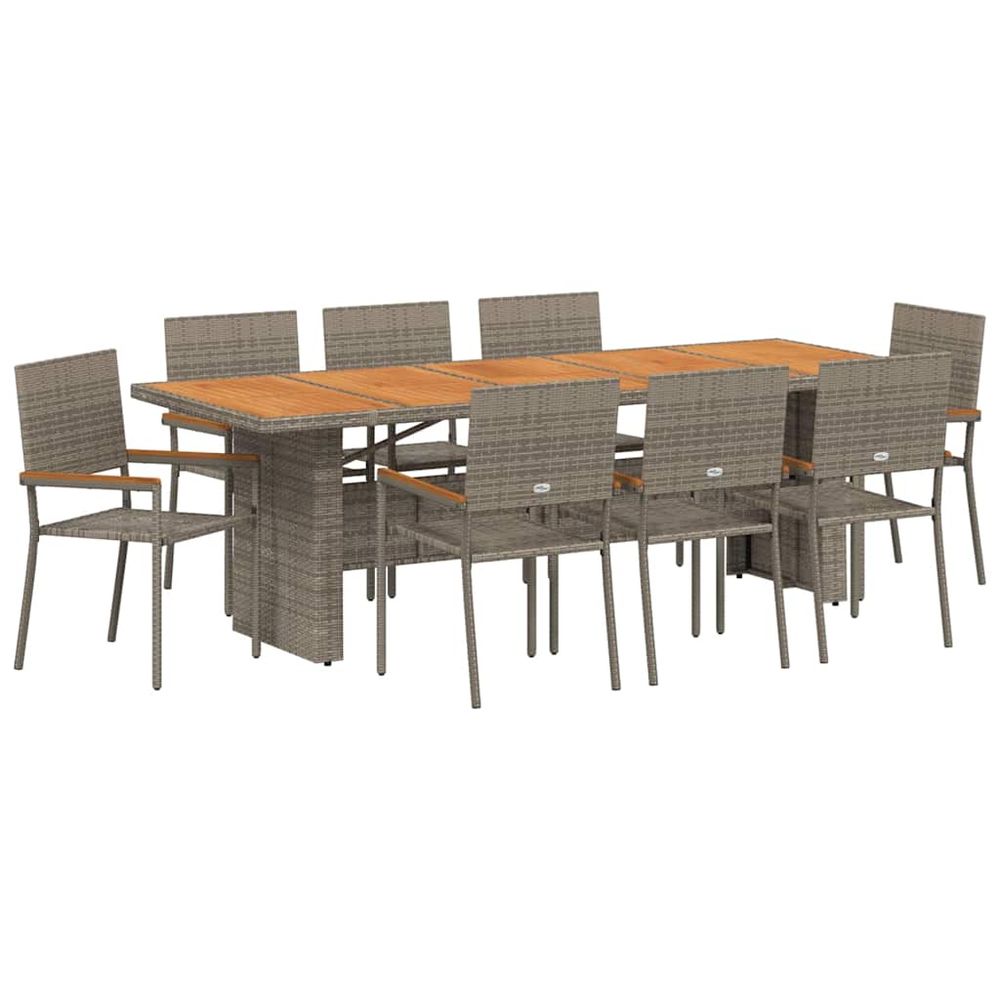 Ensemble de salle à manger pour jardin 9 pc gris polyrotin