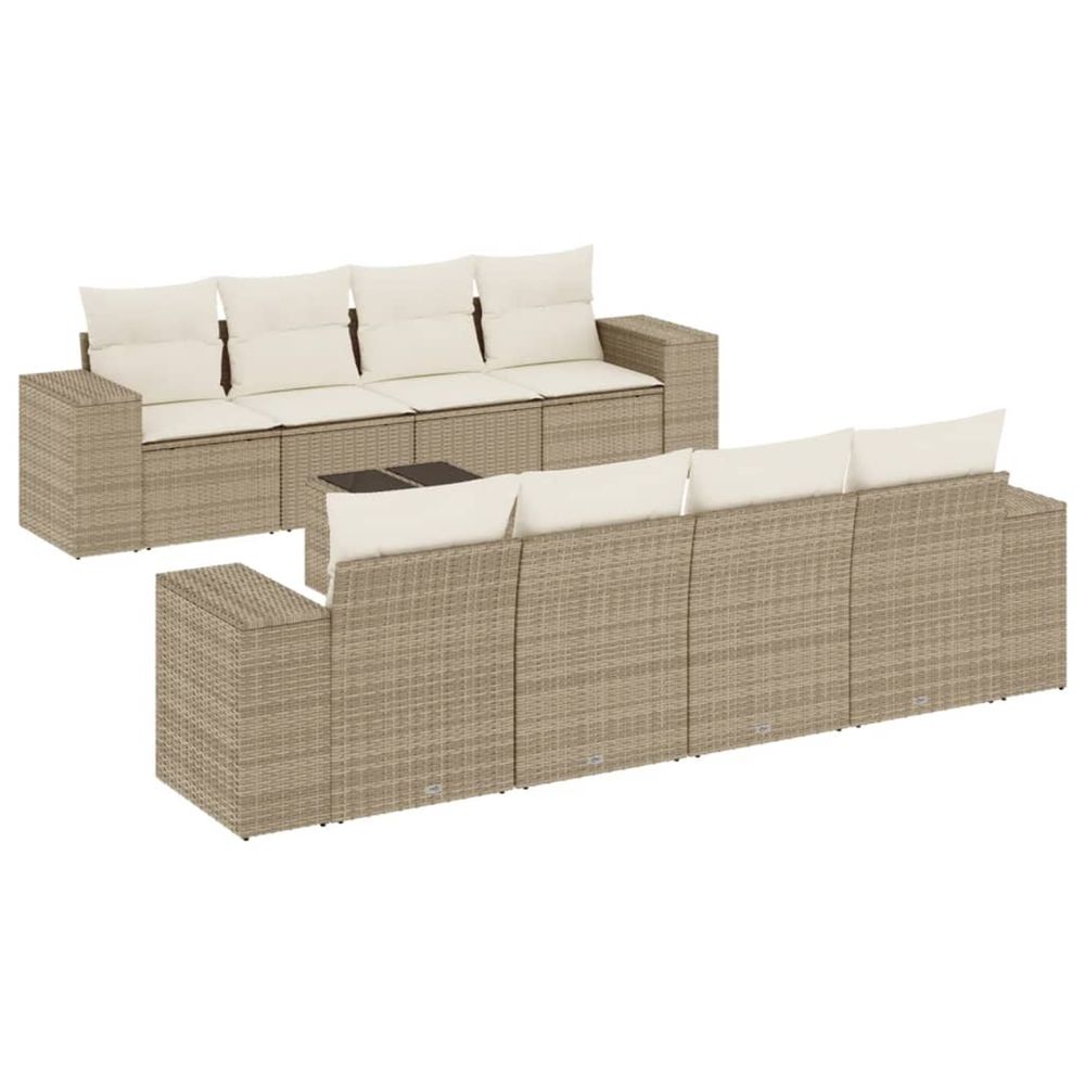 Salon de jardin avec coussins 9 pcs beige résine tressée